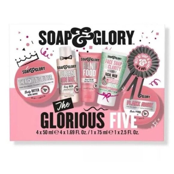 Soap & Glory The Glorious Five Gift Set Body Butter Facial Wash Scrub Hand Cream - Picture 1 of 1